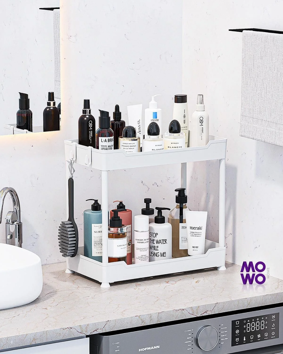 White 2-Tier Organizer Kitchen Shelf Bathroom Shelf, Cabinet Under Counter Sink Detergent Holder