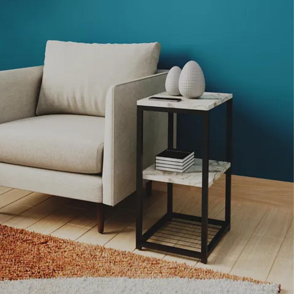 Decorative Side Table with Metal Legs and Wooden Shelves