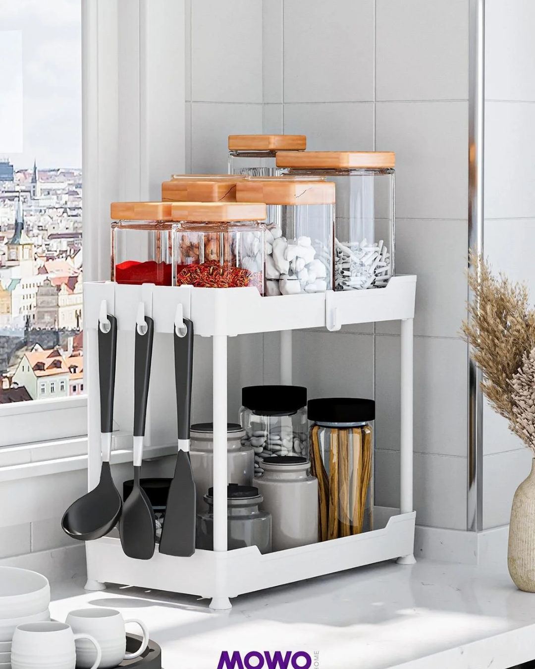 White 2-Tier Organizer Kitchen Shelf Bathroom Shelf, Cabinet Under Counter Sink Detergent Holder