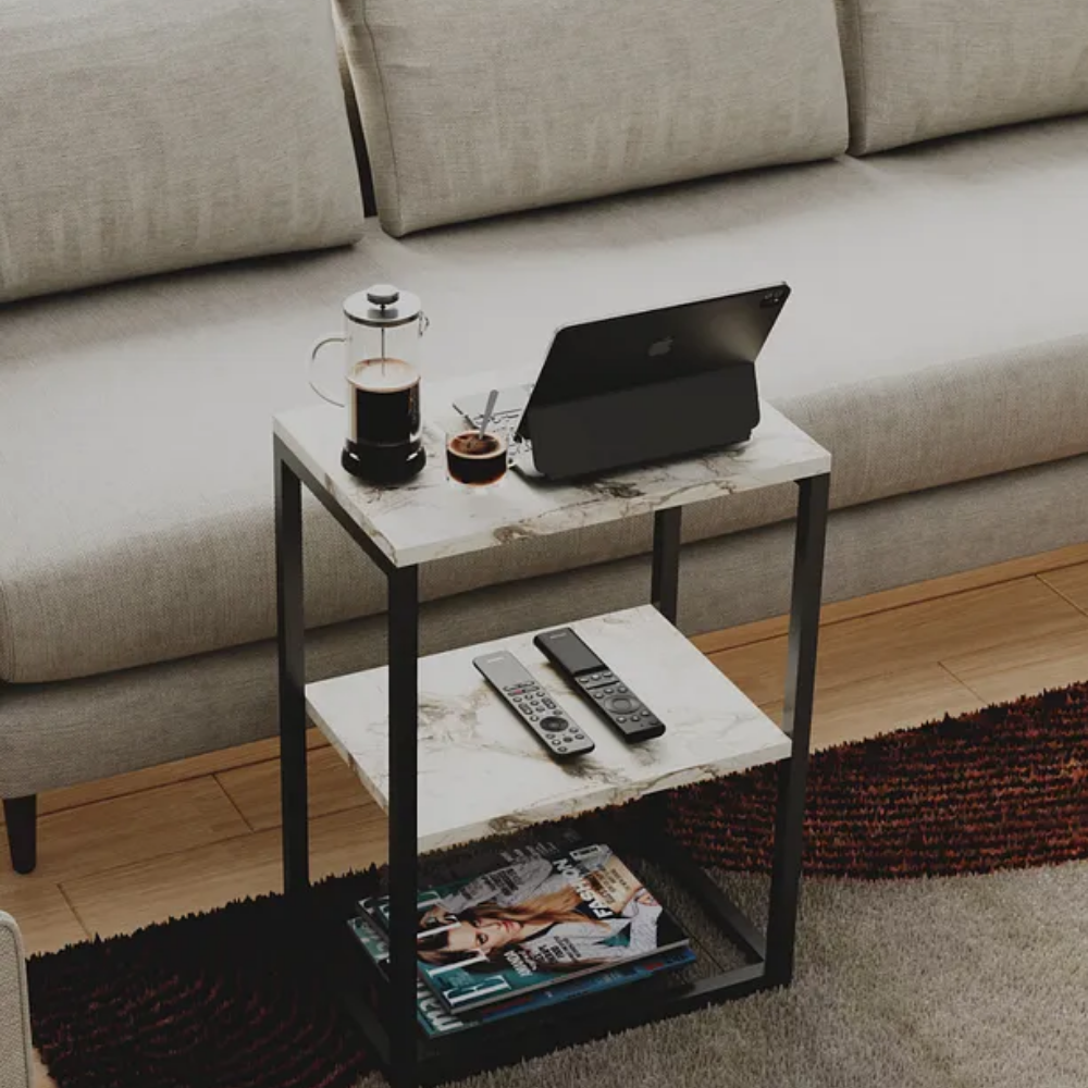 Decorative Side Table with Metal Legs and Wooden Shelves