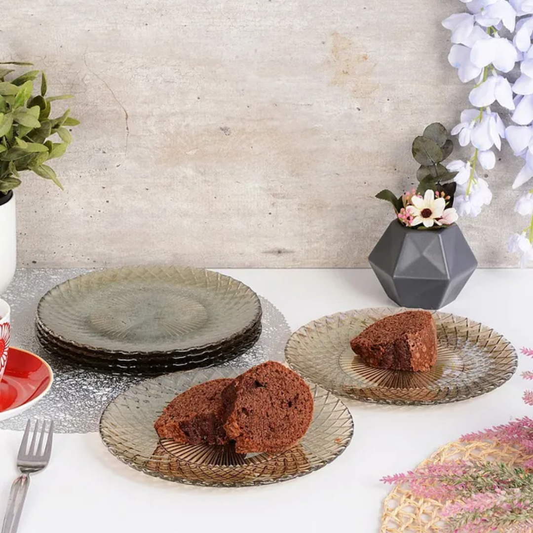 6-Piece Smoked Glass Dessert-Cake Plate