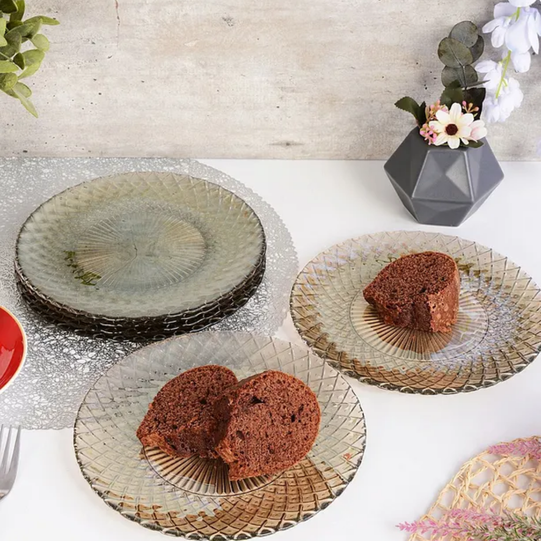 6-Piece Smoked Glass Dessert-Cake Plate
