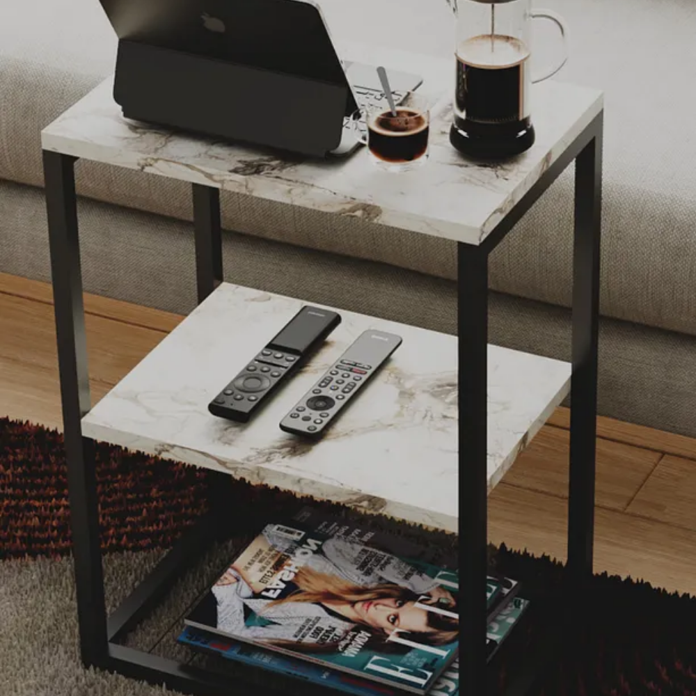 Decorative Side Table with Metal Legs and Wooden Shelves