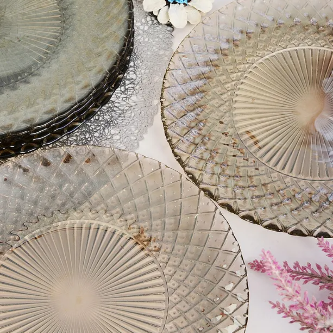 6-Piece Smoked Glass Dessert-Cake Plate