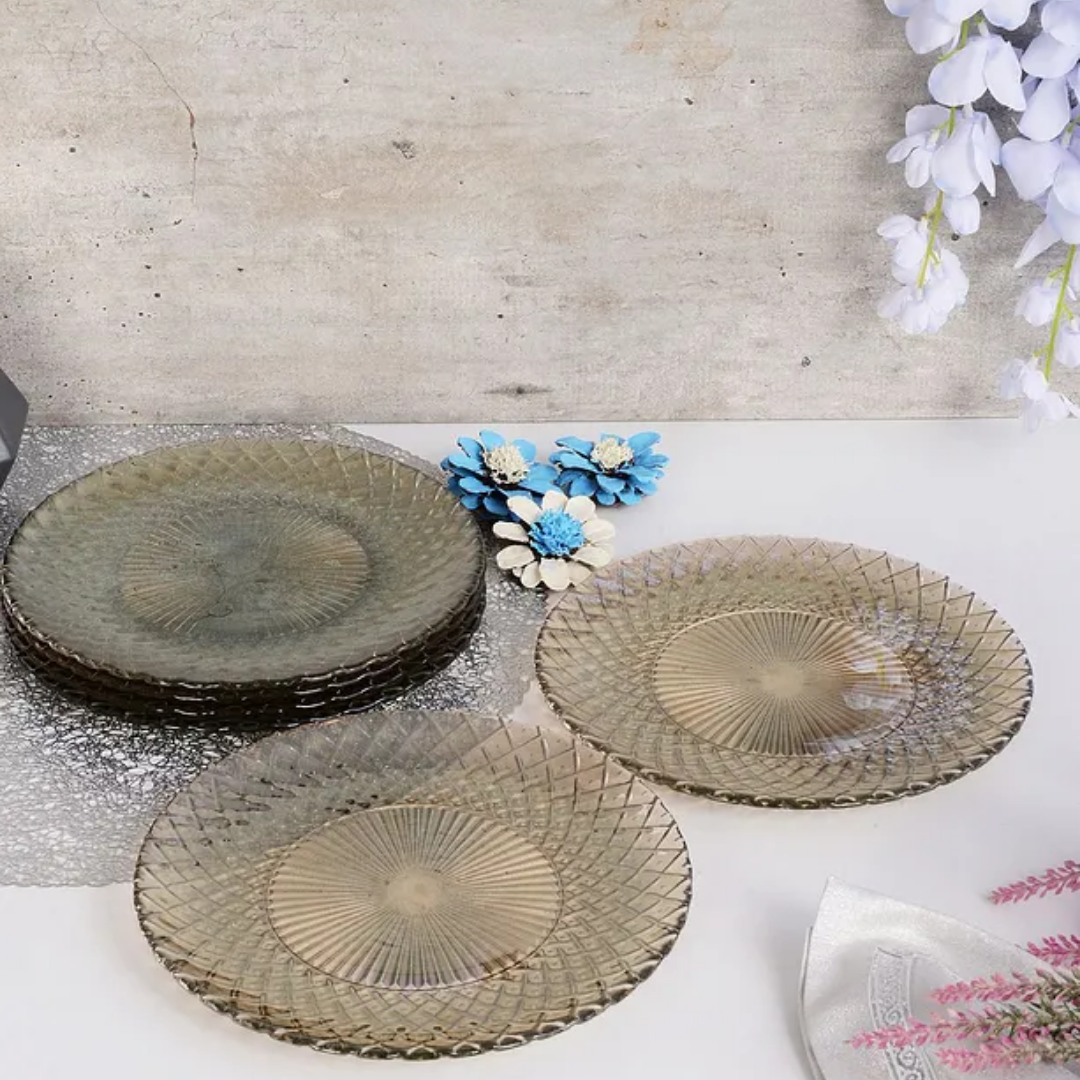6-Piece Smoked Glass Dessert-Cake Plate