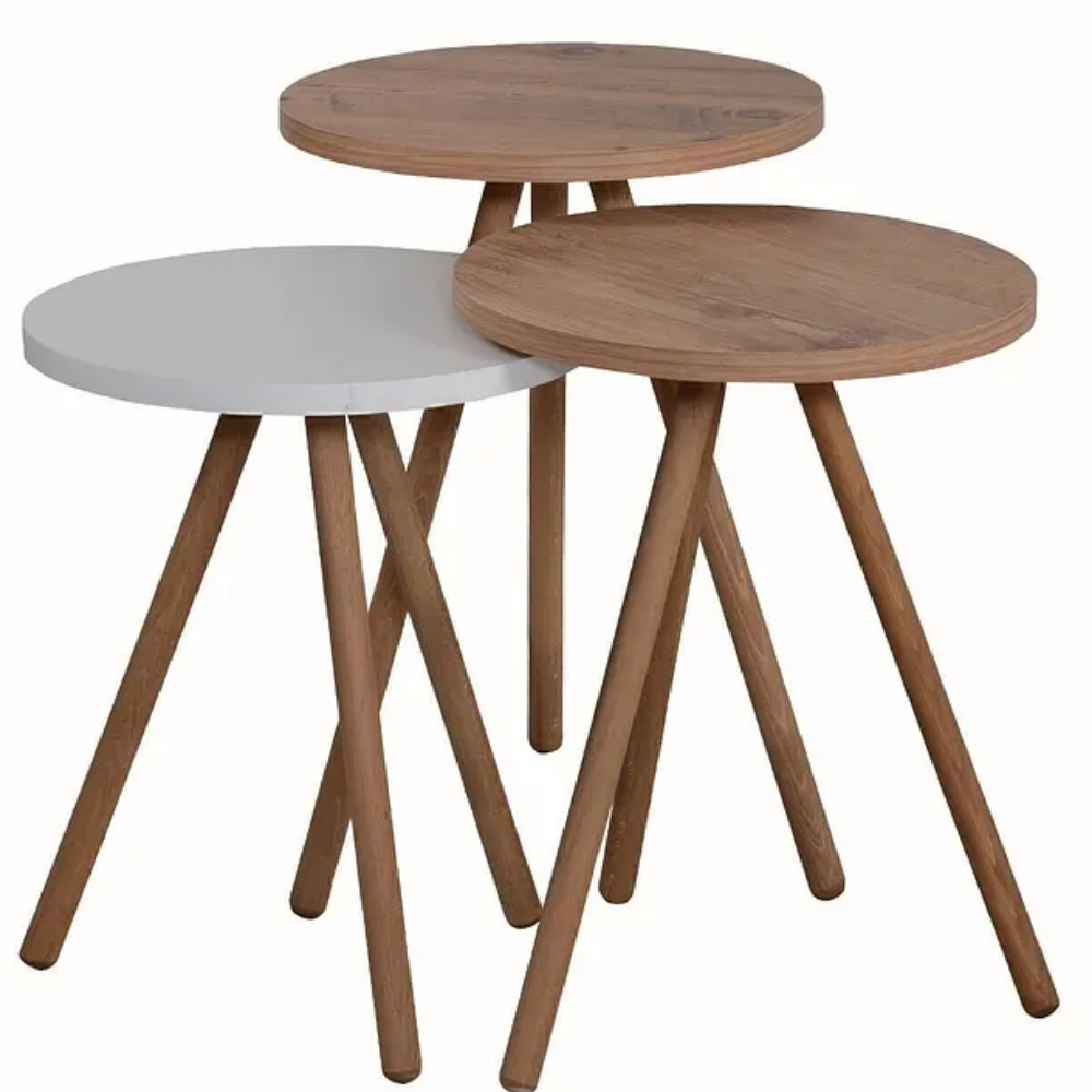 Nesting Table with Wooden Legs, Atlantic Pine and White