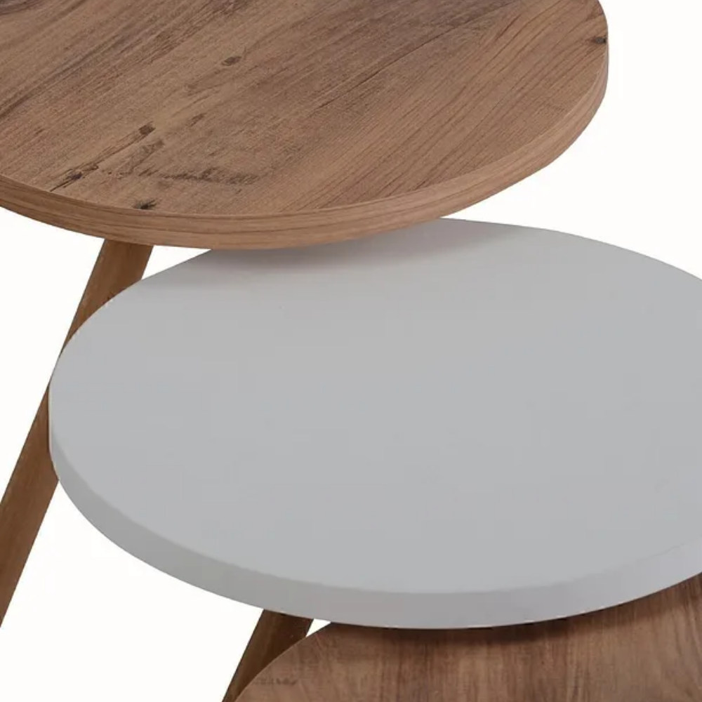 Nesting Table with Wooden Legs, Atlantic Pine and White