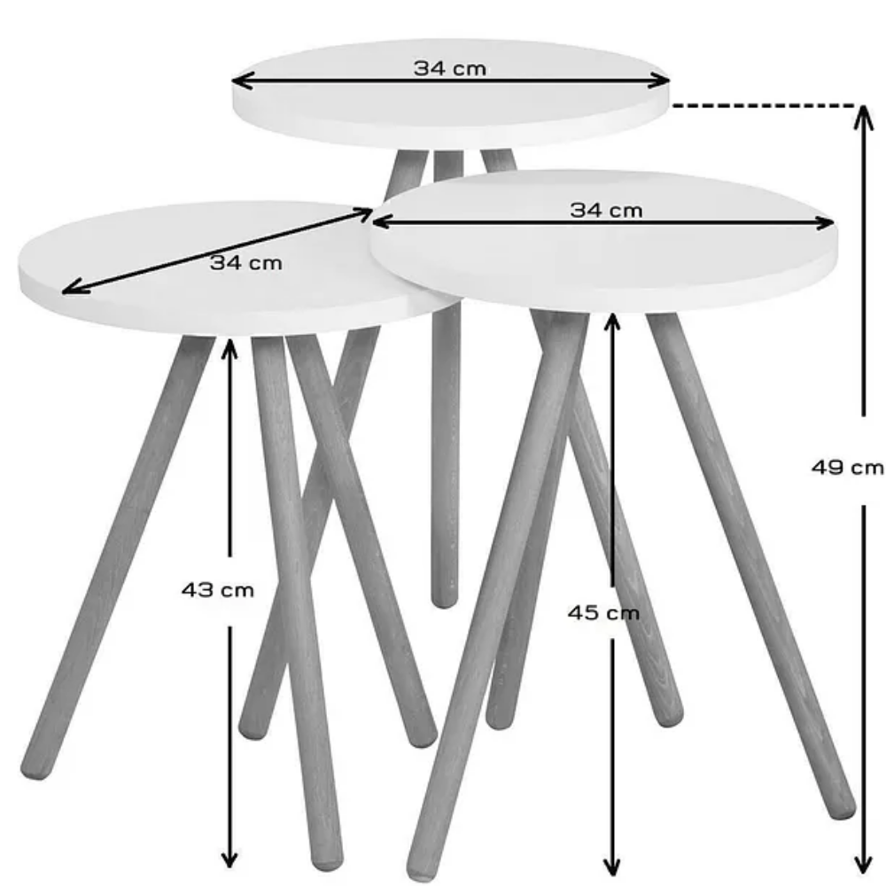 Nesting Table with Wooden Legs, Atlantic Pine and White