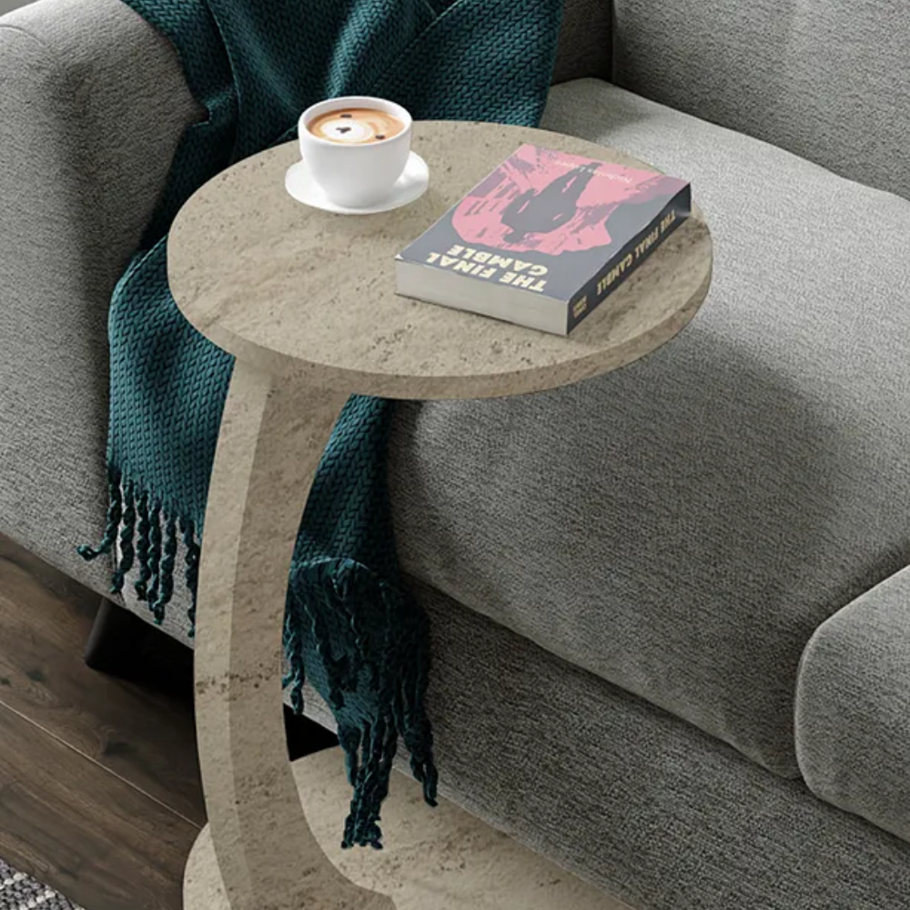Wheeled C Coffee Table Sofa Table Side Table Nesting Table Service Table - Travertine