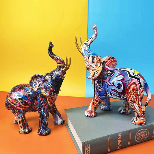 Miniature Graffiti-Inspired Elephant Sculptures – Set of 2