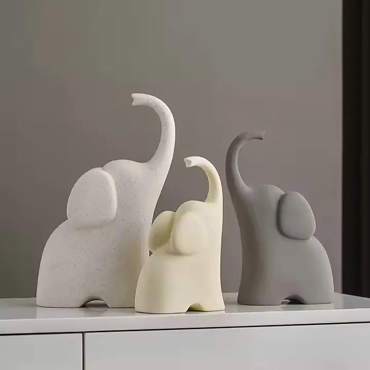 Cream Wind Elephant Ornament Family of Three Atelier Casa