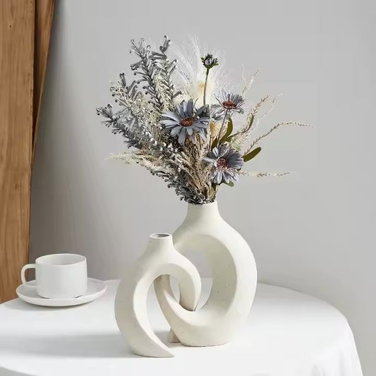 White Pottery Love Vases (Set of 2)
