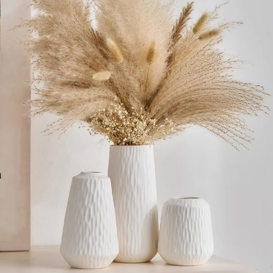Modern boho ceramic striped vases (Set of 3)