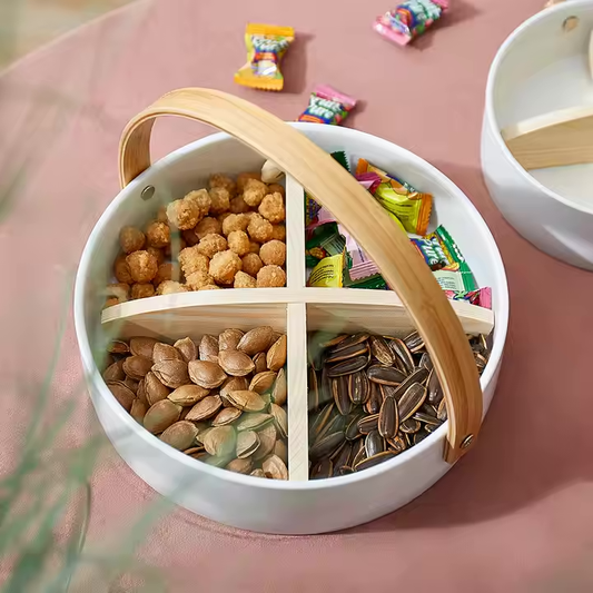 Ceramic and wood fruit plate