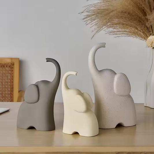 Cream Wind Elephant Ornament Family of Three