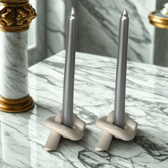 Knot & Glow – Ceramic Candlestick Duo AtelierCasa
